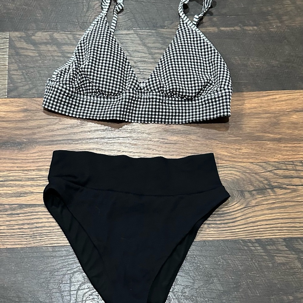 Black and White Gingham Bikini Set